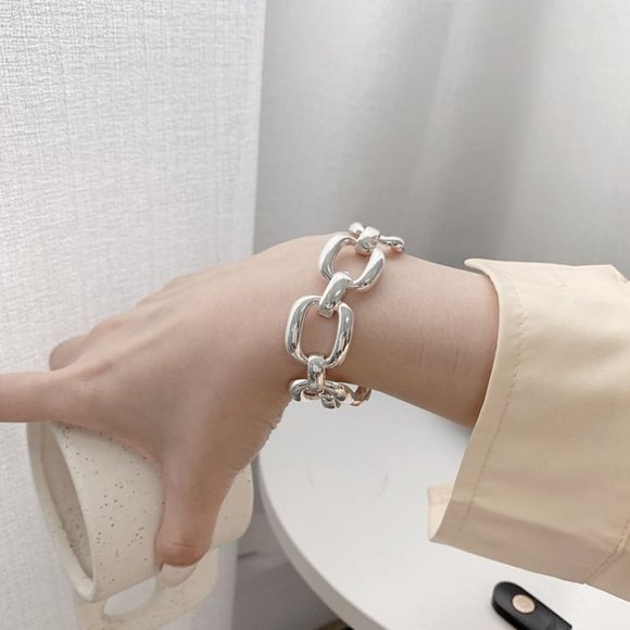 925 Sterling Silver Chunky Bracelet Huge Thick Oversized Chain Link Bracelet - Picture 6 of 6